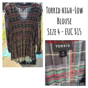 Torrid Multicolor Plaid High-Low Blouse